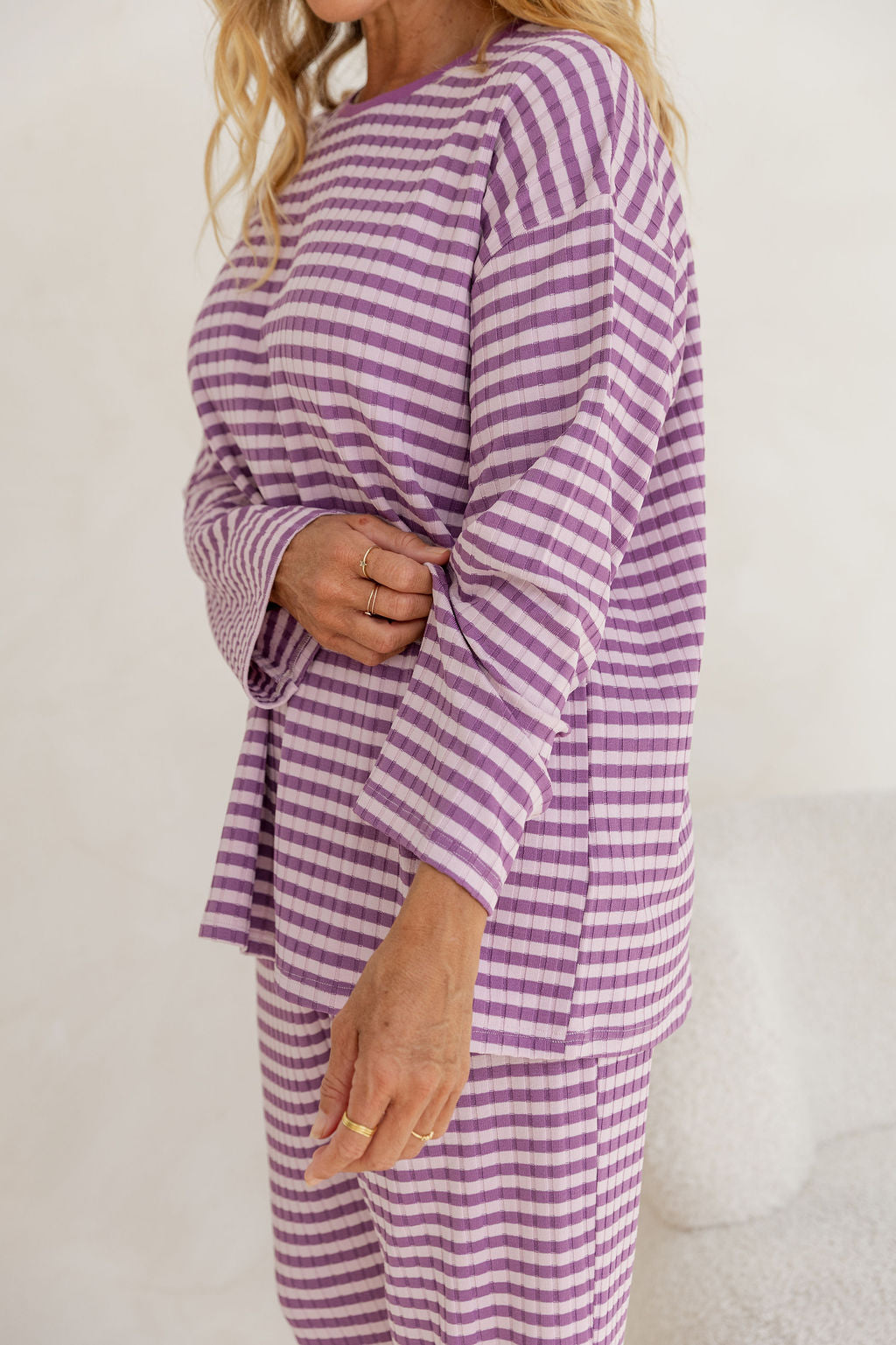 Henry Lounge Knit Top in Purple/Lilac Stripe