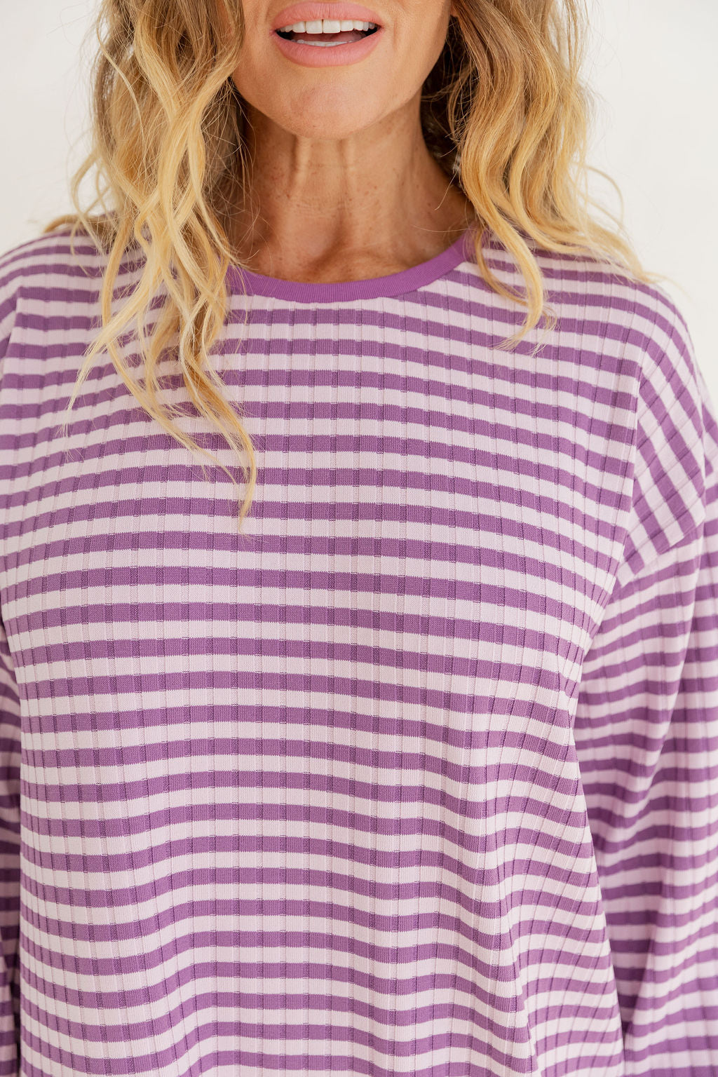 Henry Lounge Knit Top in Purple/Lilac Stripe