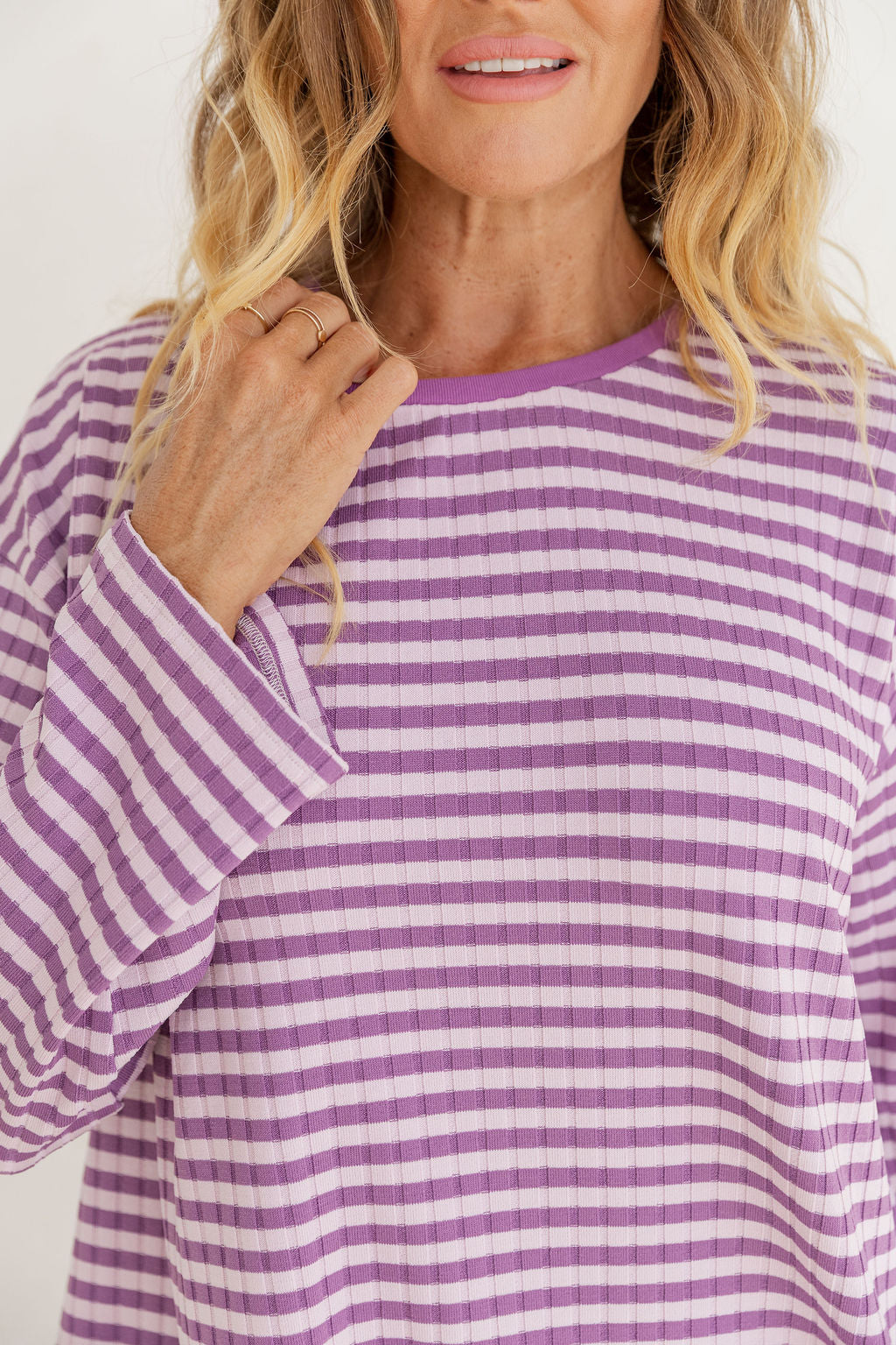 Henry Lounge Knit Top in Purple/Lilac Stripe