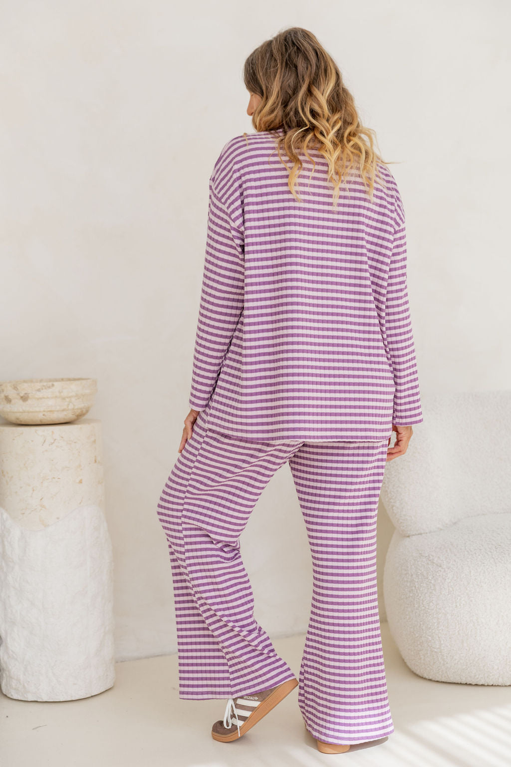 Henry Lounge Knit Top in Purple/Lilac Stripe