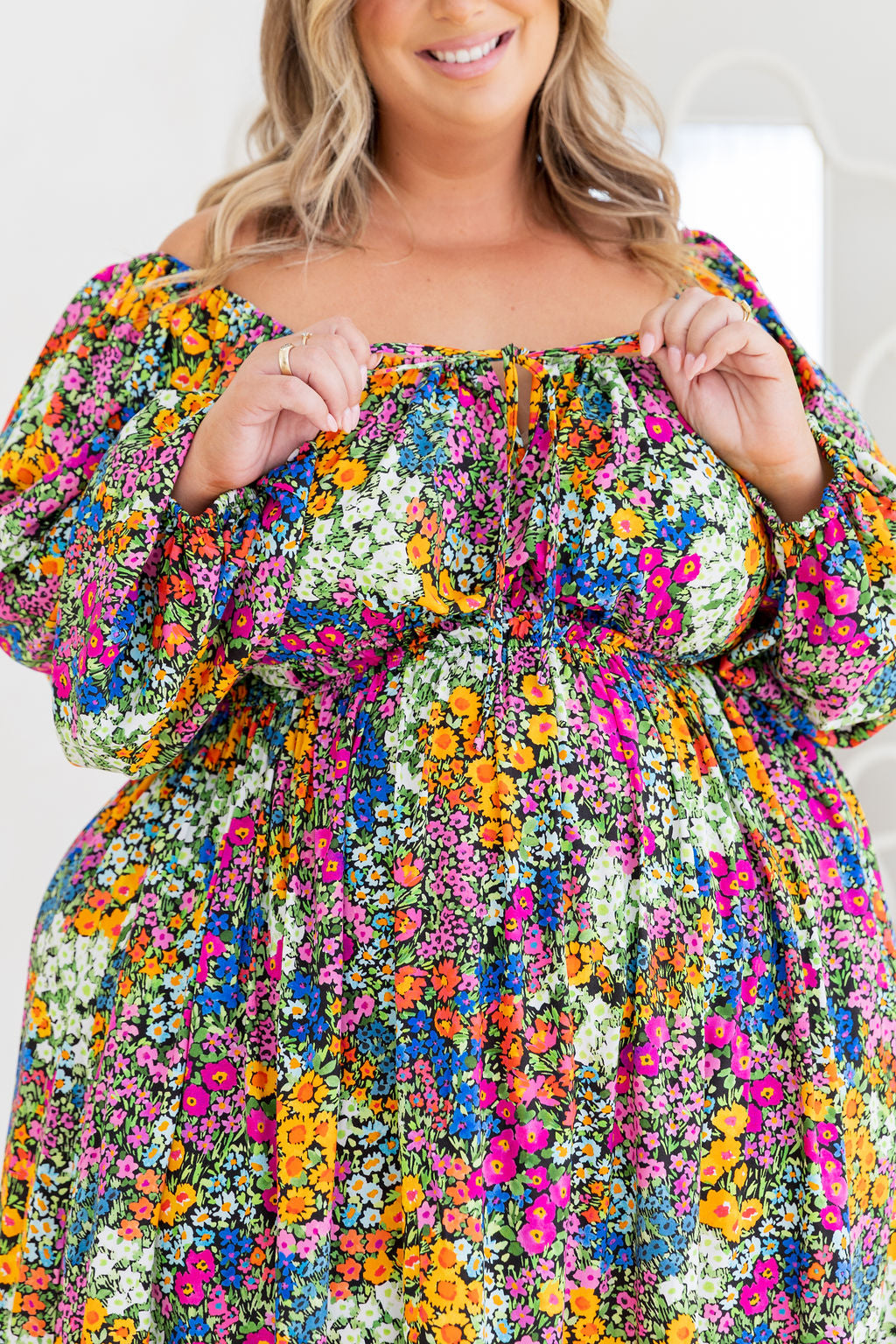 Long Sleeve Amberly Midi Dress in Flower Field Dawn