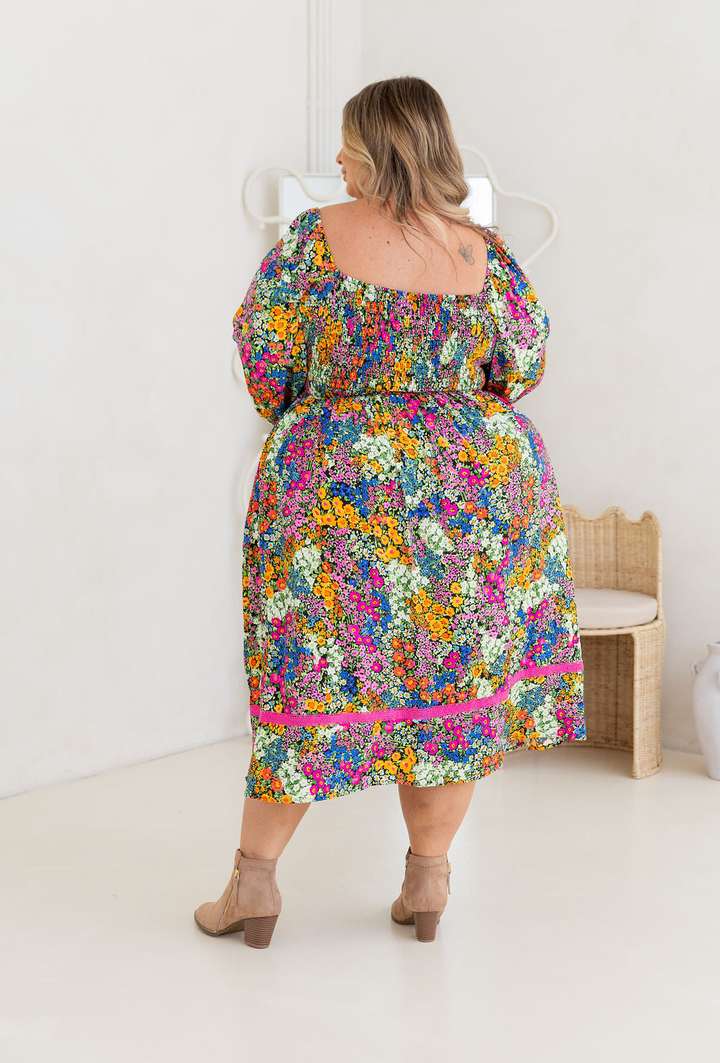 Long Sleeve Amberly Midi Dress in Flower Field Dawn