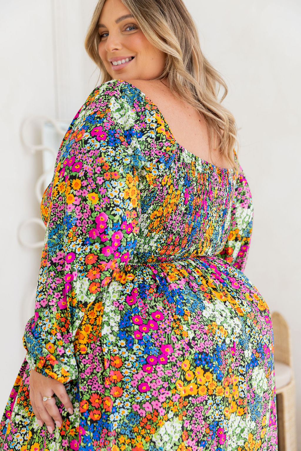 Long Sleeve Amberly Midi Dress in Flower Field Dawn