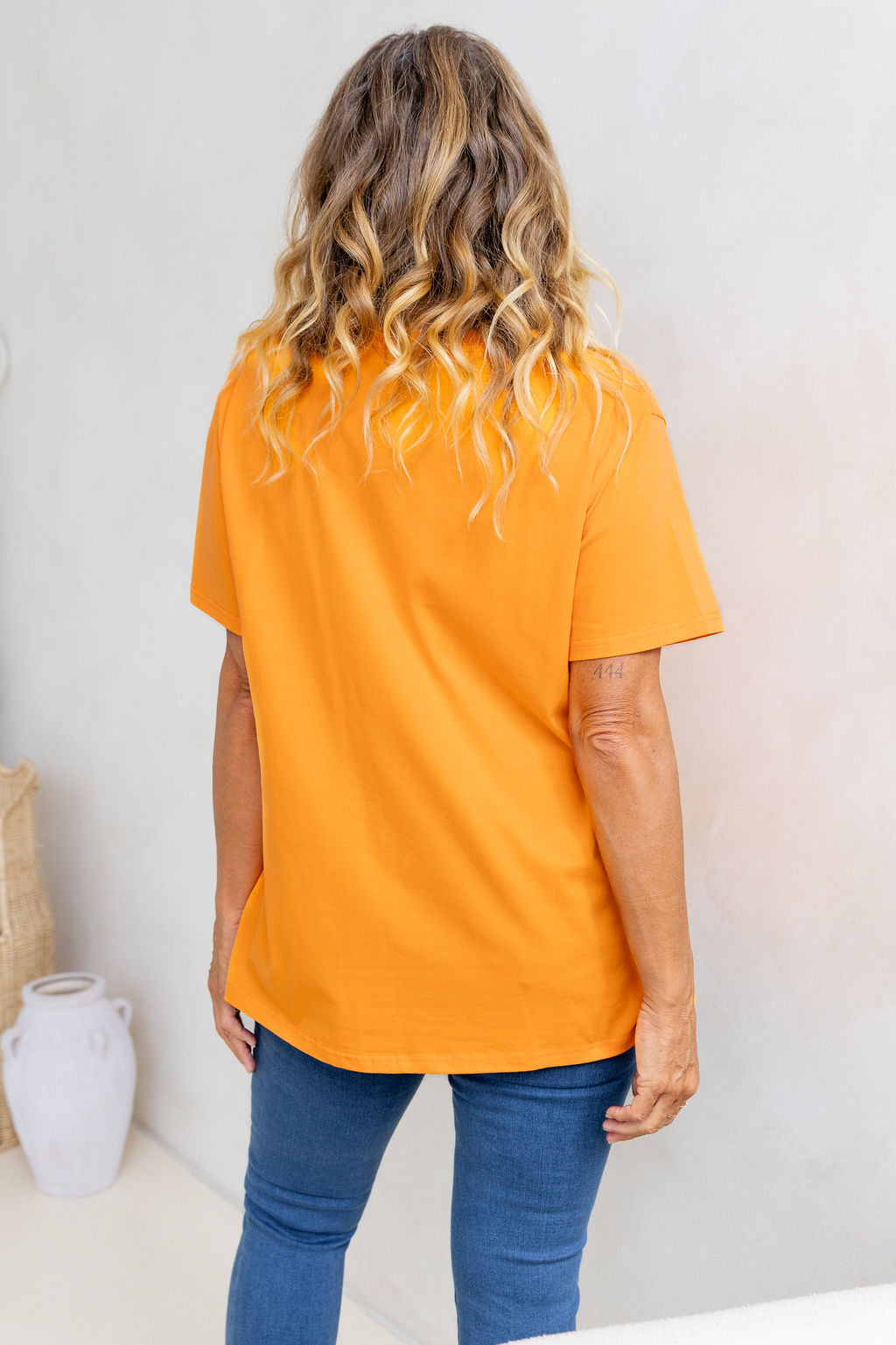 Relaxed V-Neck Tee in Orange