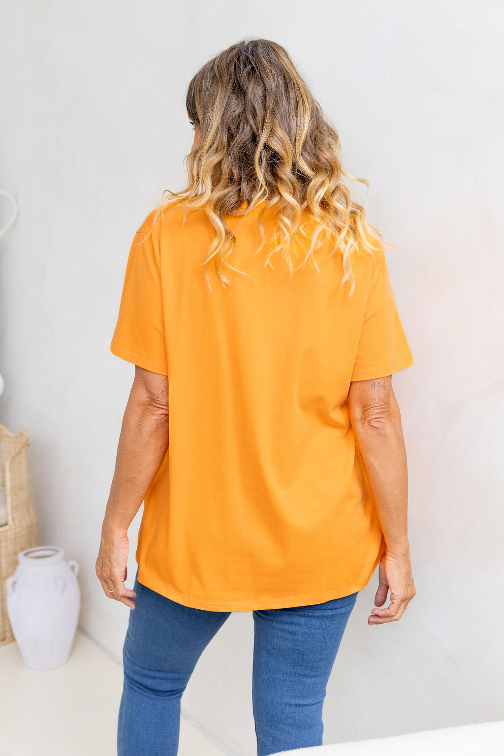 Relaxed V-Neck Tee in Orange