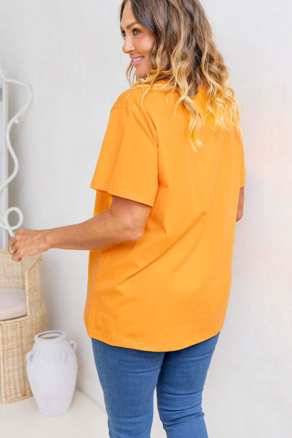 Relaxed V-Neck Tee in Orange