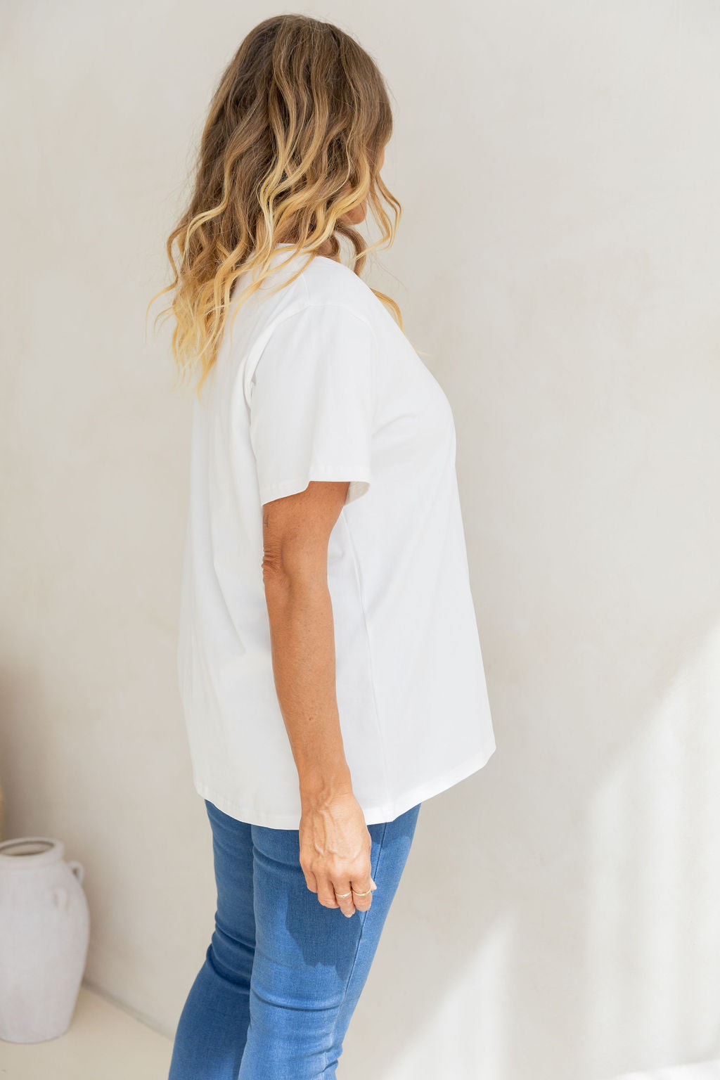Relaxed V-Neck Tee in White