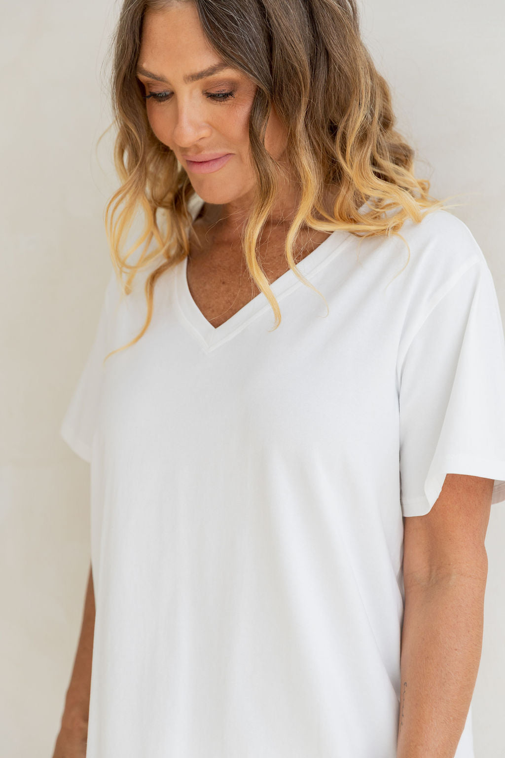 Relaxed V-Neck Tee in White