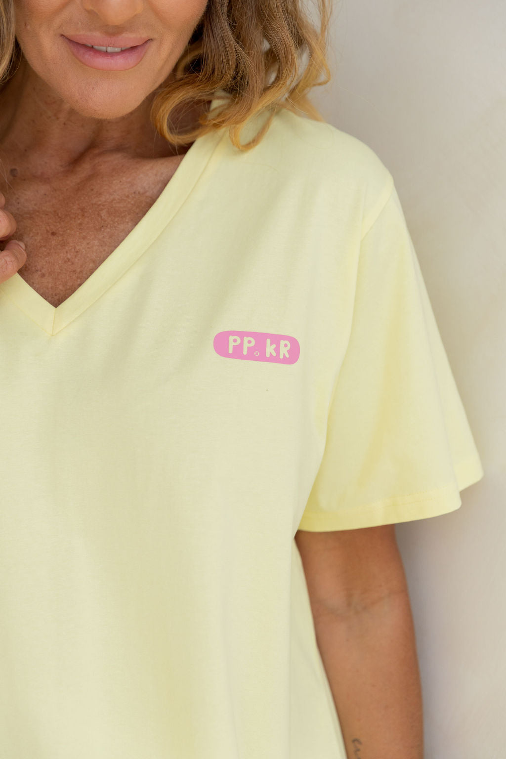 Della Relaxed V-Tee in Be Okay Lemon by Kasey Rainbow