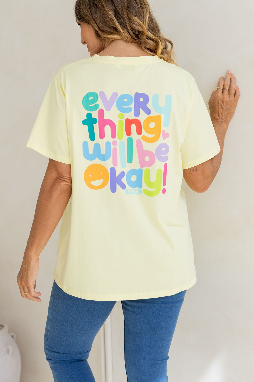 Della Relaxed V-Tee in Be Okay Lemon by Kasey Rainbow