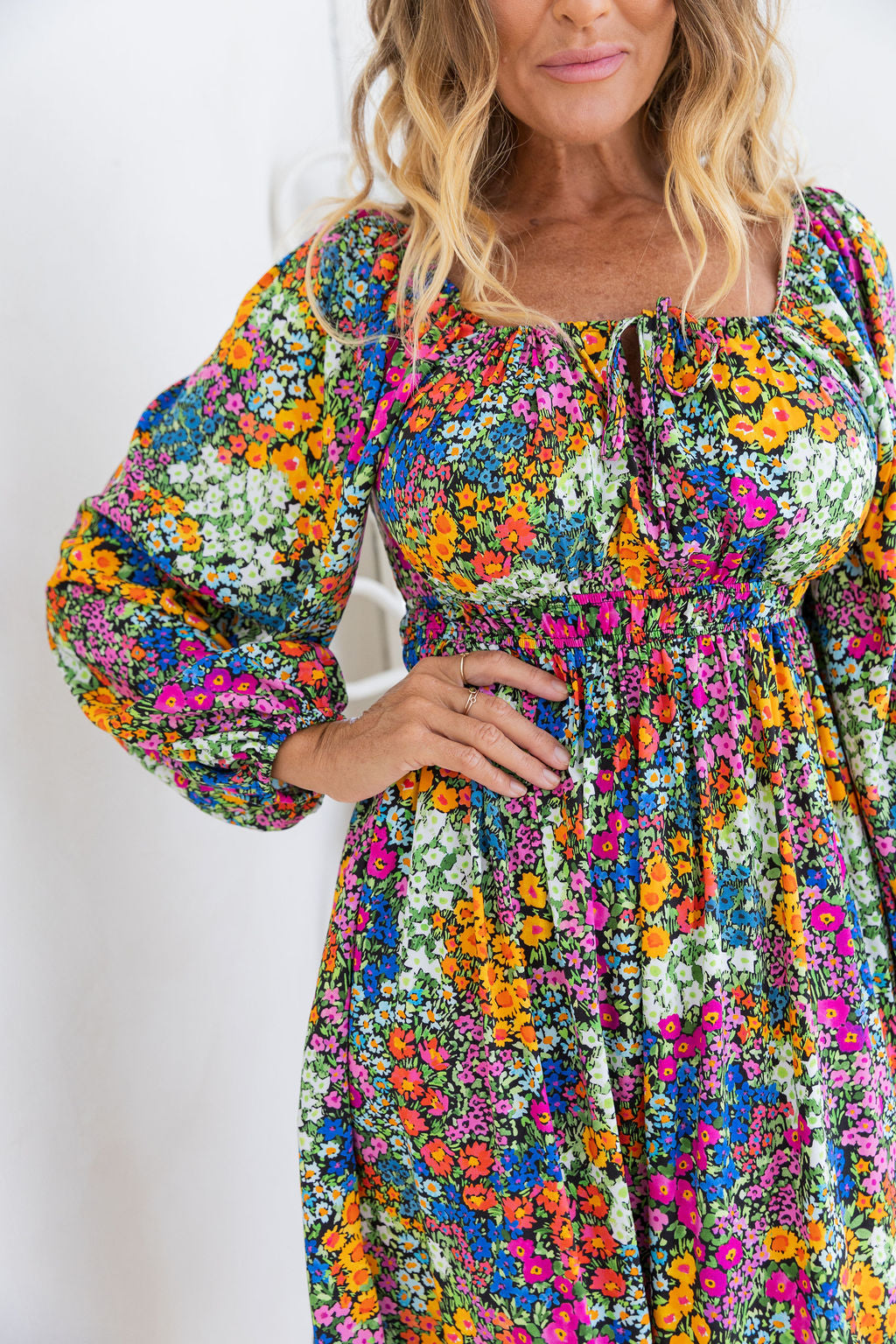 Long Sleeve Amberly Midi Dress in Flower Field Dawn