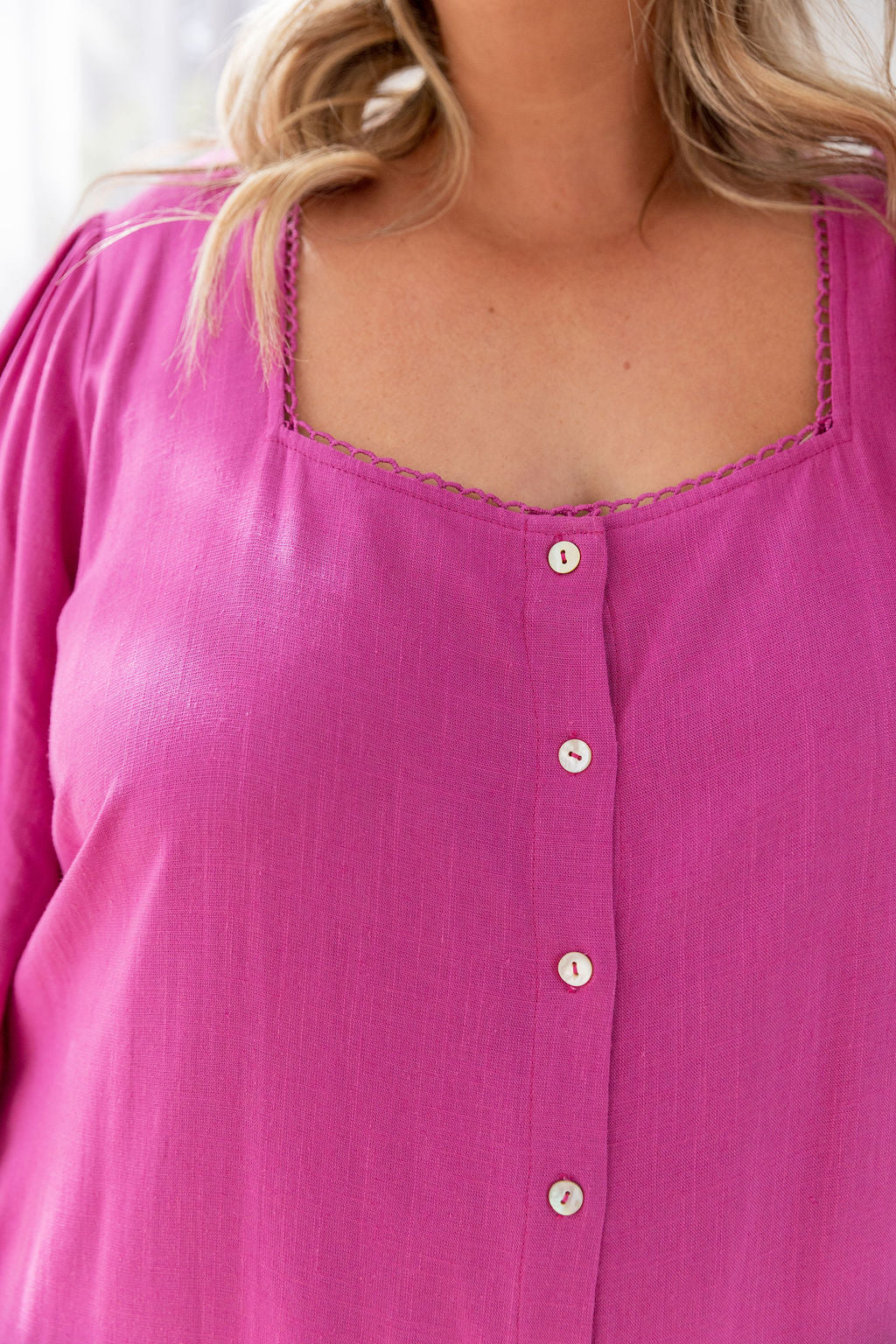 Kira Linen Blend Dress in Fuchsia