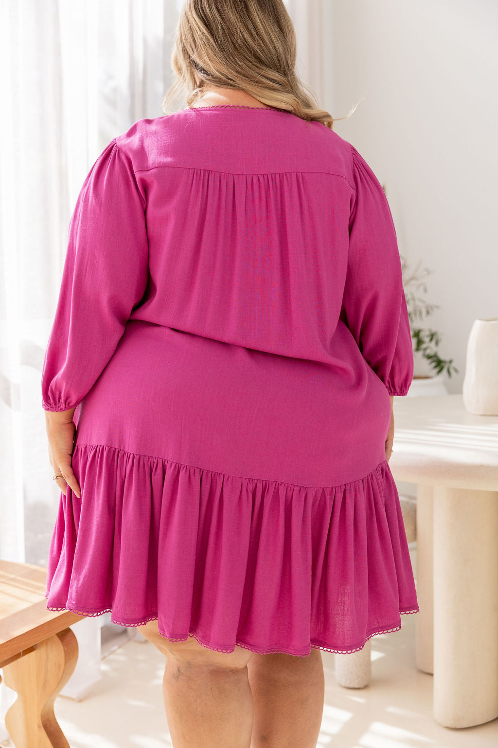 Kira Linen Blend Dress in Fuchsia