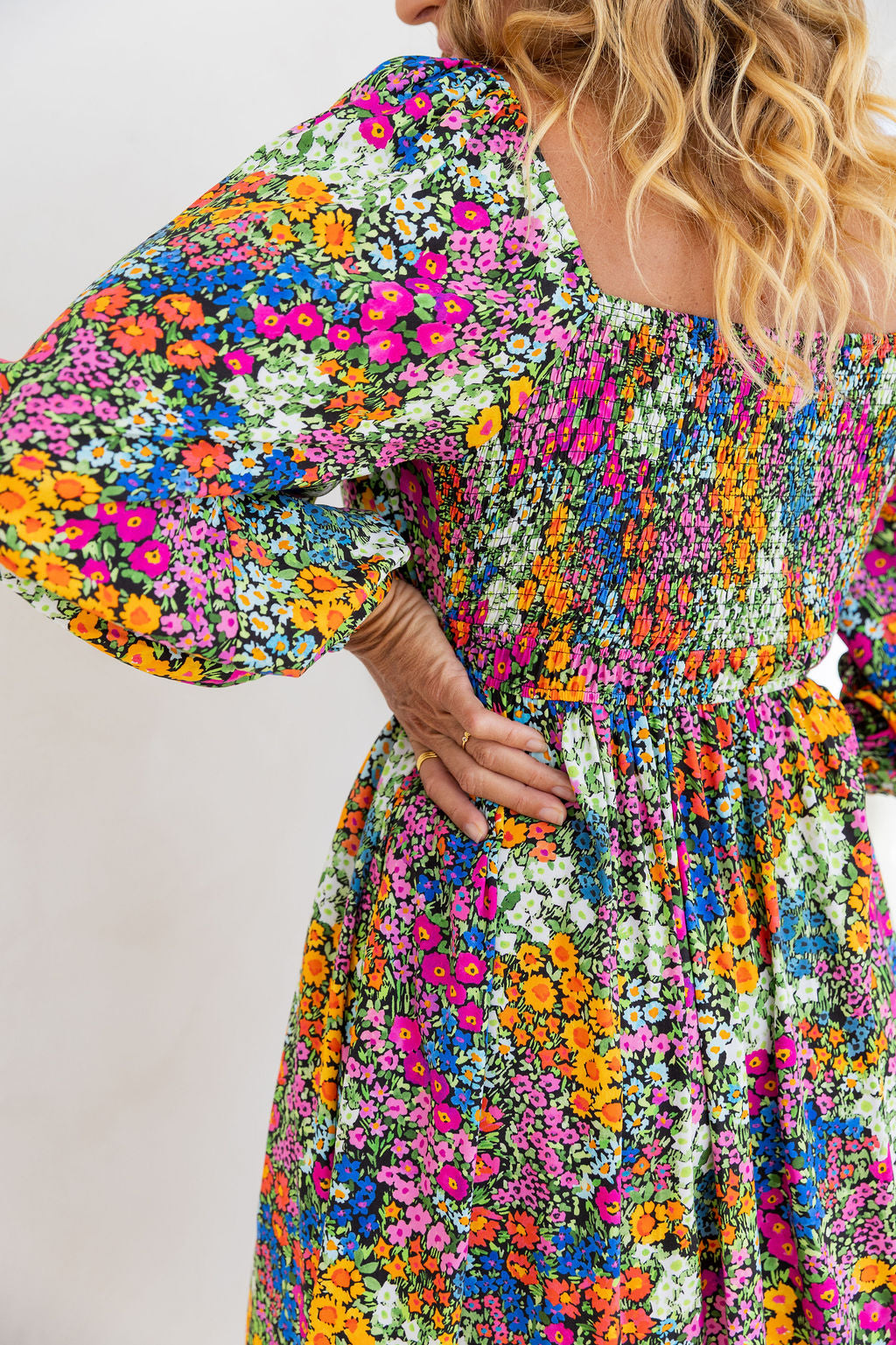 Long Sleeve Amberly Midi Dress in Flower Field Dawn