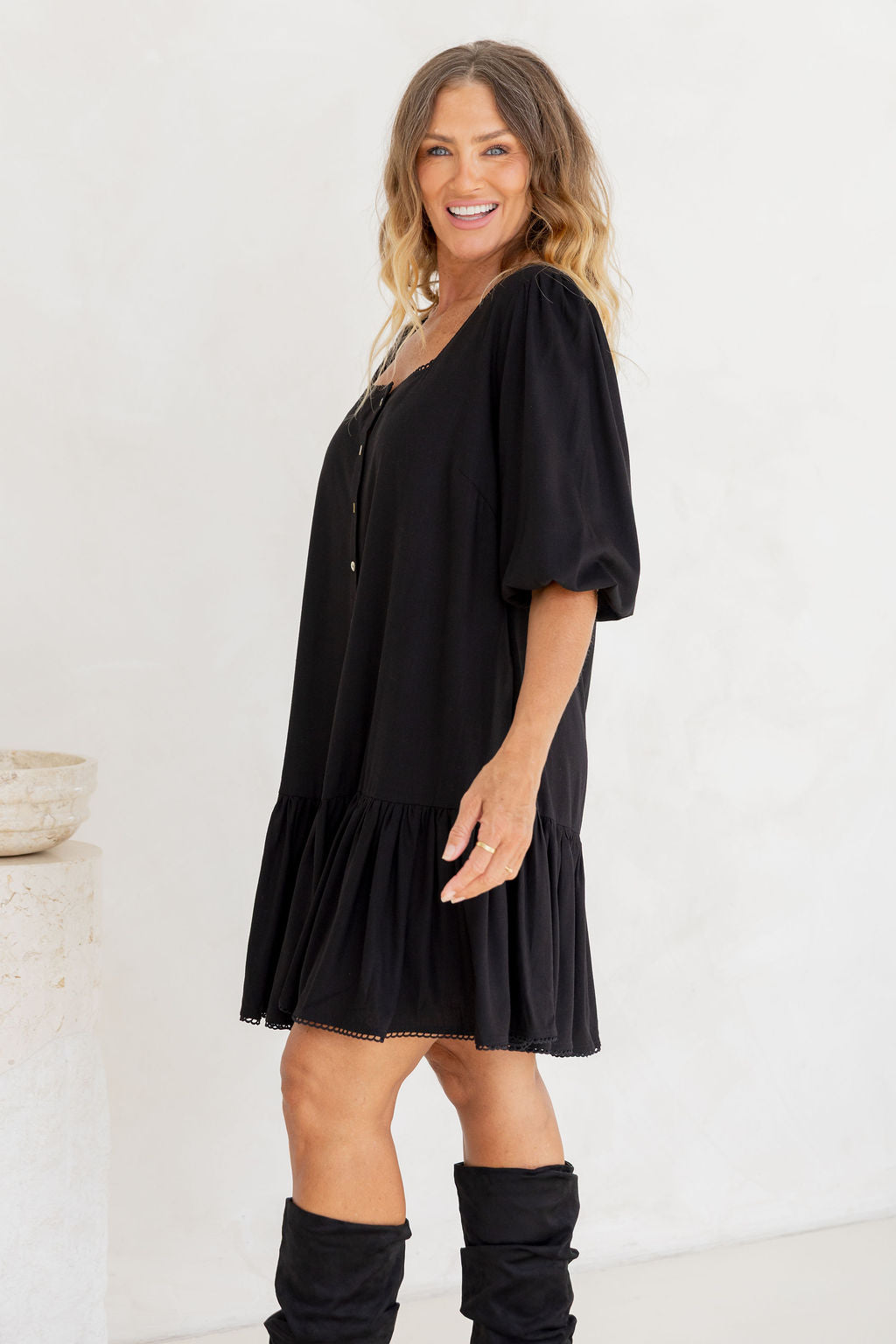 Kira Linen Blend Dress in Black