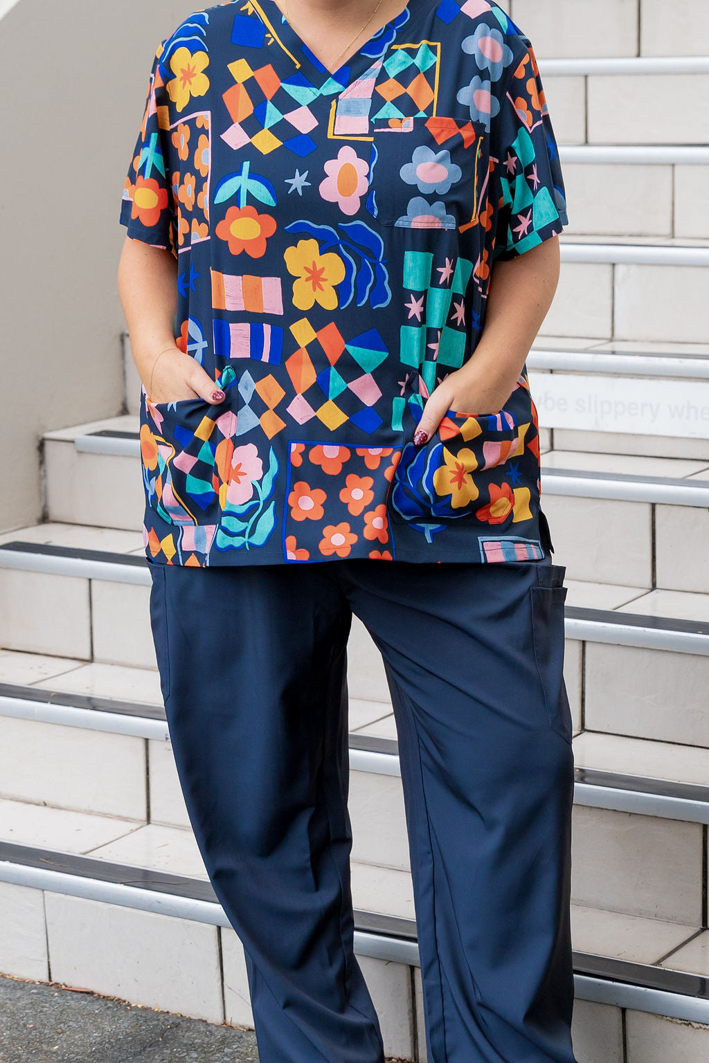Jazz Scrubs in Checkerboard Petals Navy