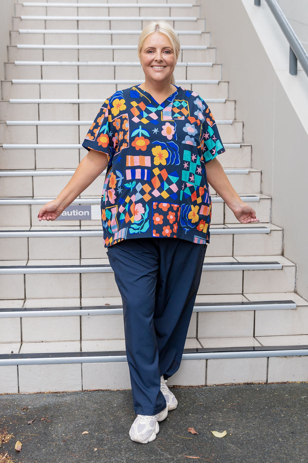 Jazz Scrubs in Checkerboard Petals Navy