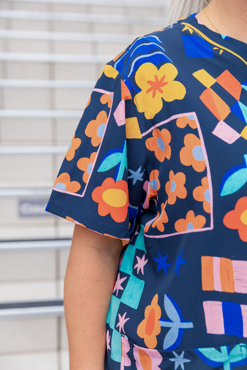 Jazz Scrubs in Checkerboard Petals Navy