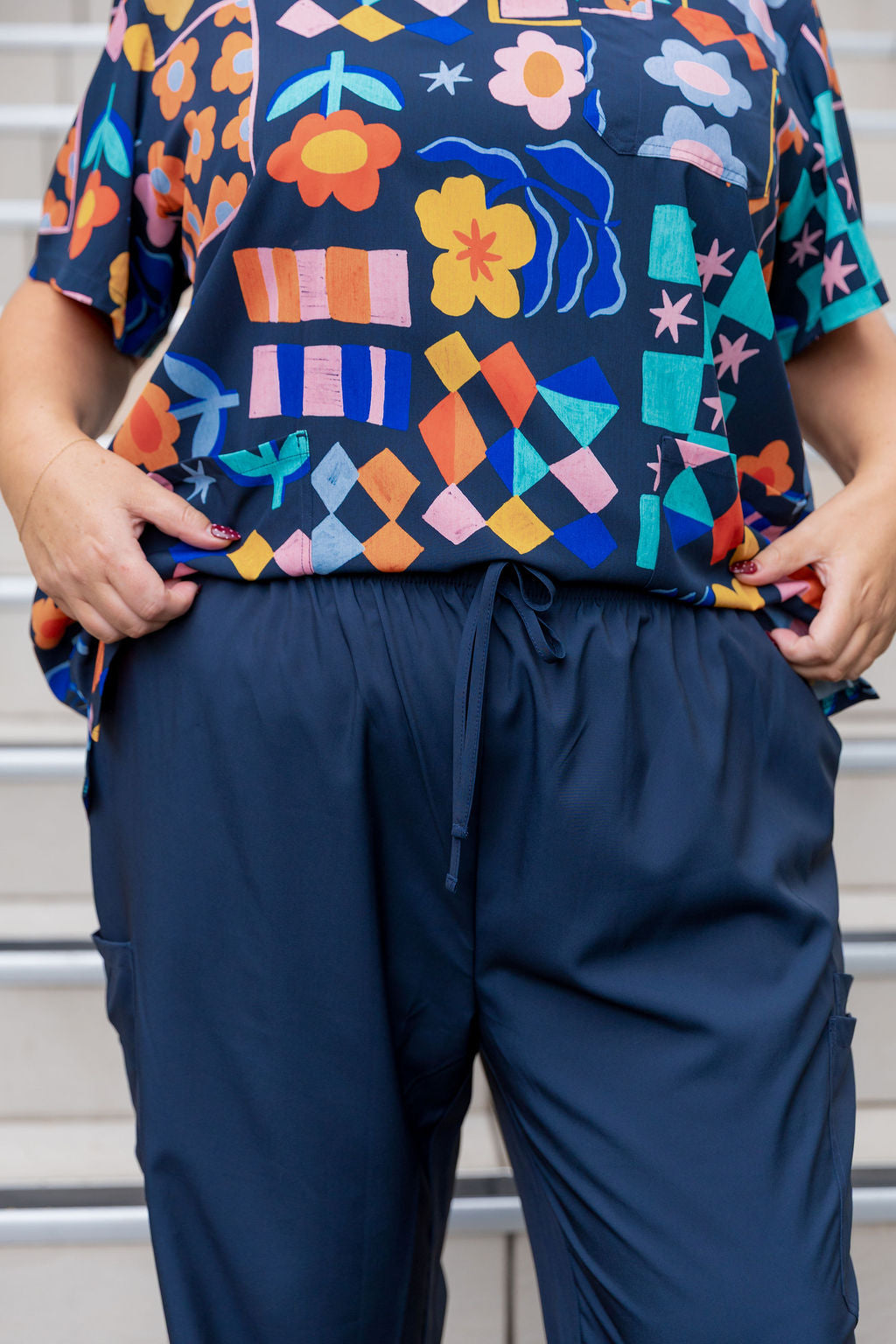 Jazz Scrubs in Checkerboard Petals Navy