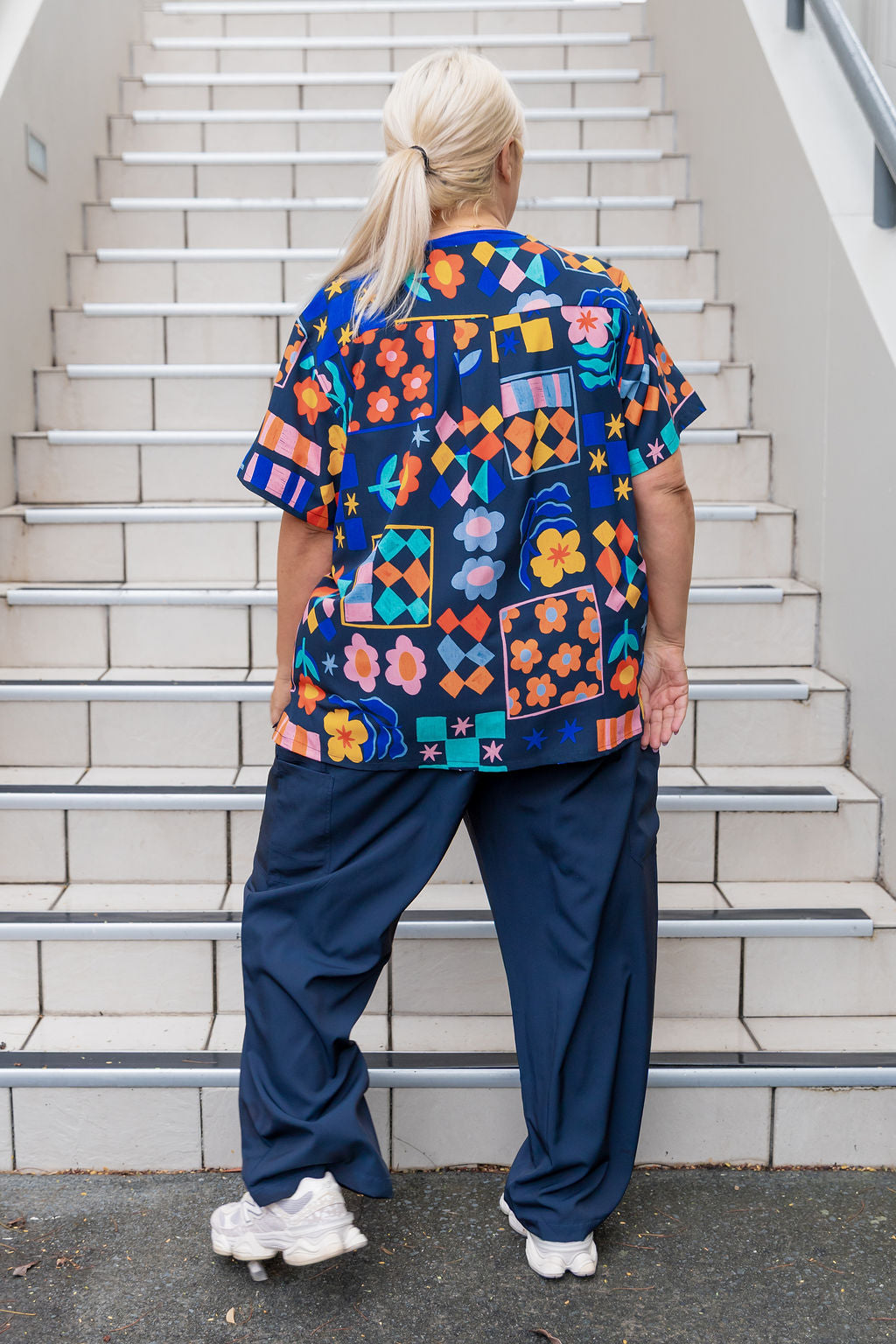 Jazz Scrubs in Checkerboard Petals Navy