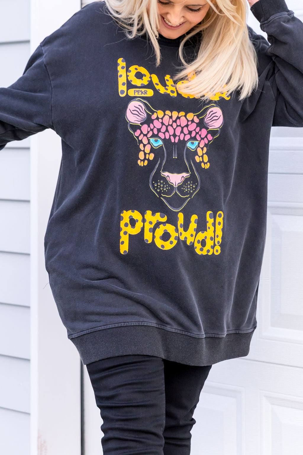 Evan Longline Sweatshirt in Loud Black Acid Wash by Kasey Rainbow