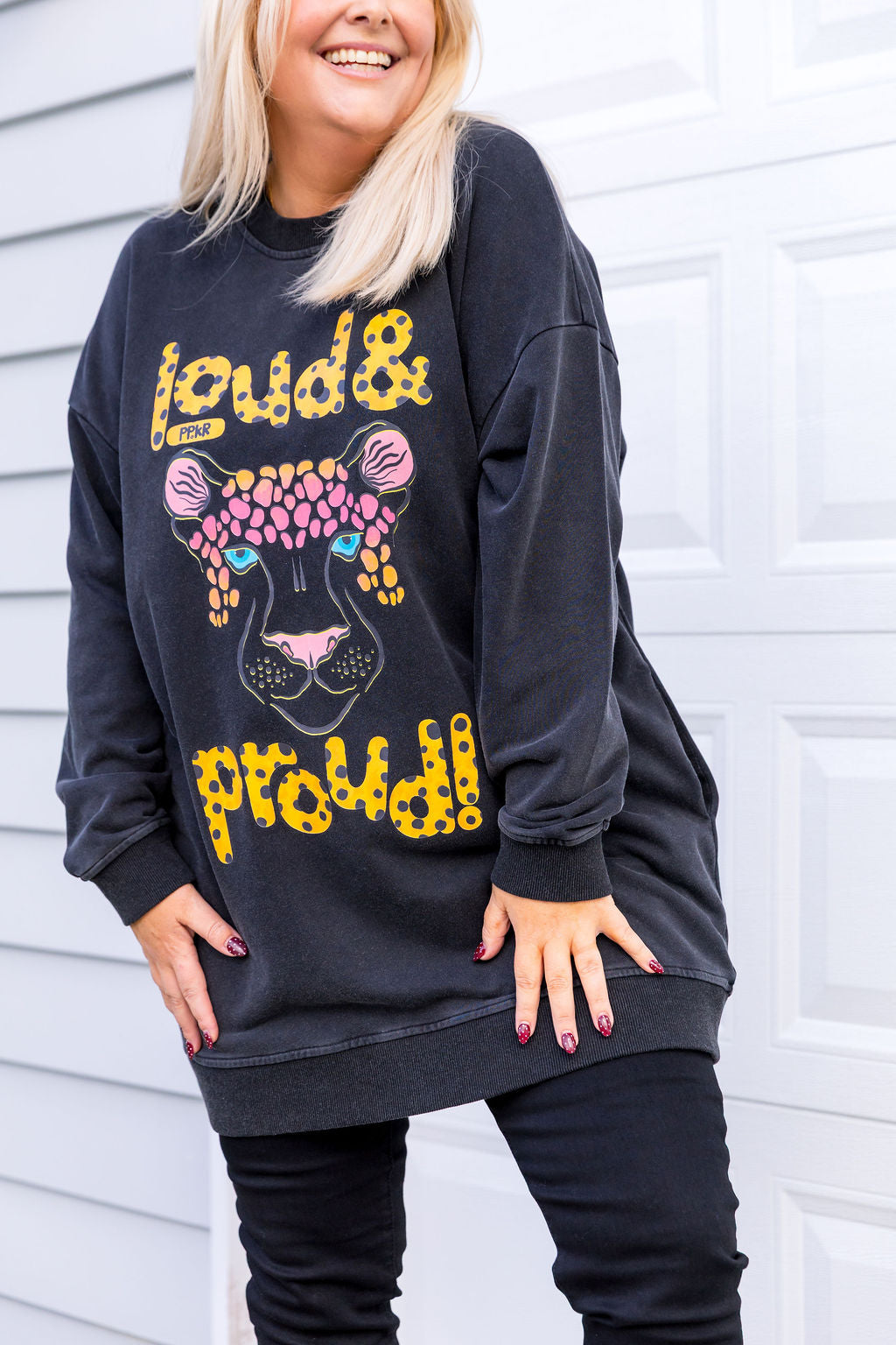 Evan Longline Sweatshirt in Loud Black Acid Wash by Kasey Rainbow