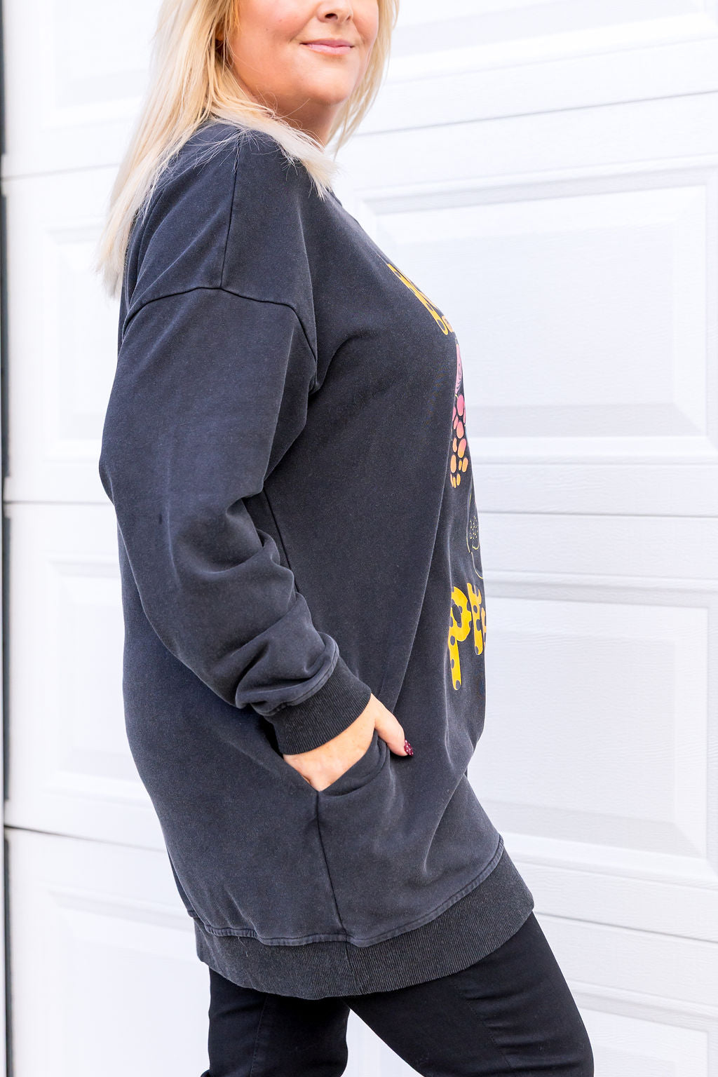 Evan Longline Sweatshirt in Loud Black Acid Wash by Kasey Rainbow