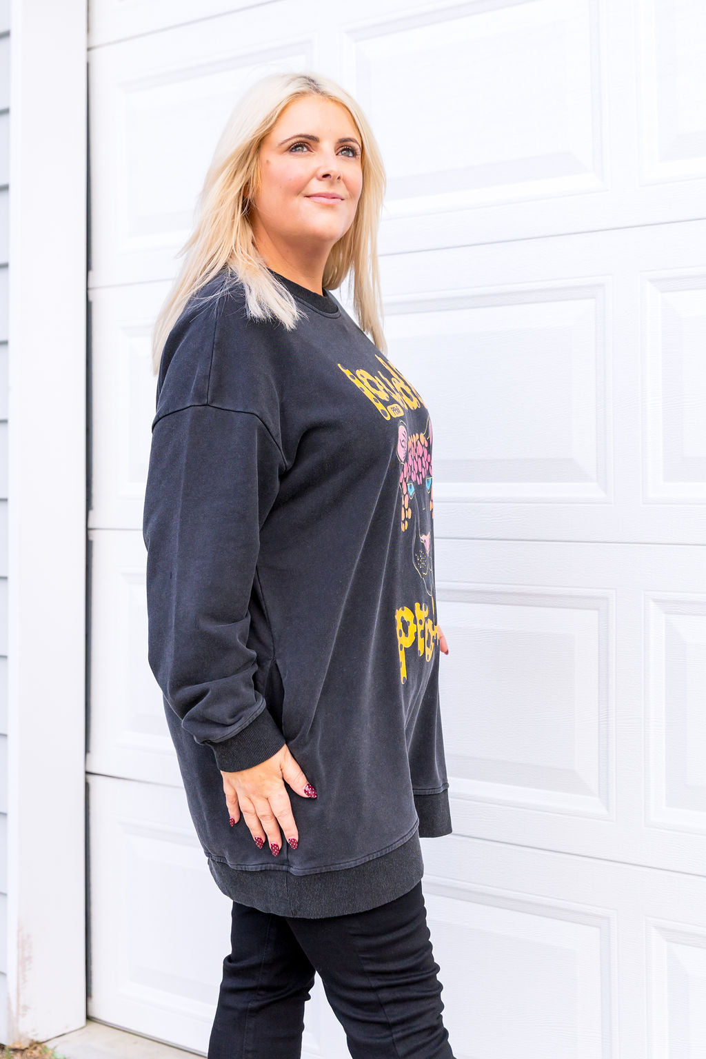 Evan Longline Sweatshirt in Loud Black Acid Wash by Kasey Rainbow