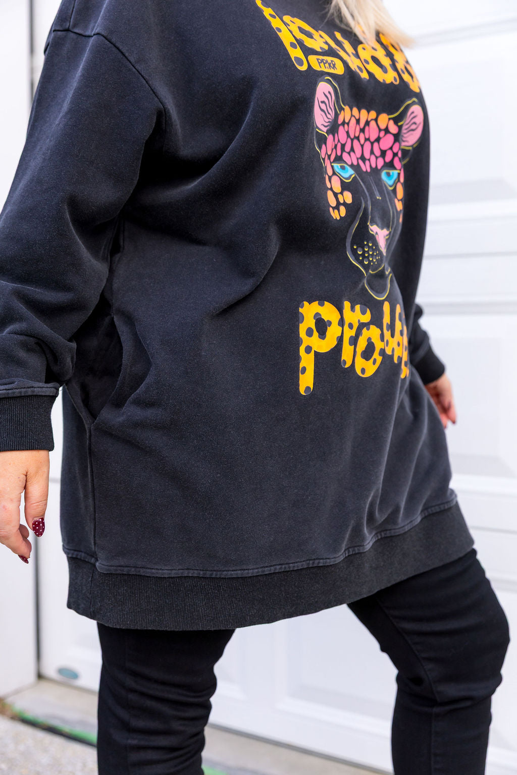 Evan Longline Sweatshirt in Loud Black Acid Wash by Kasey Rainbow