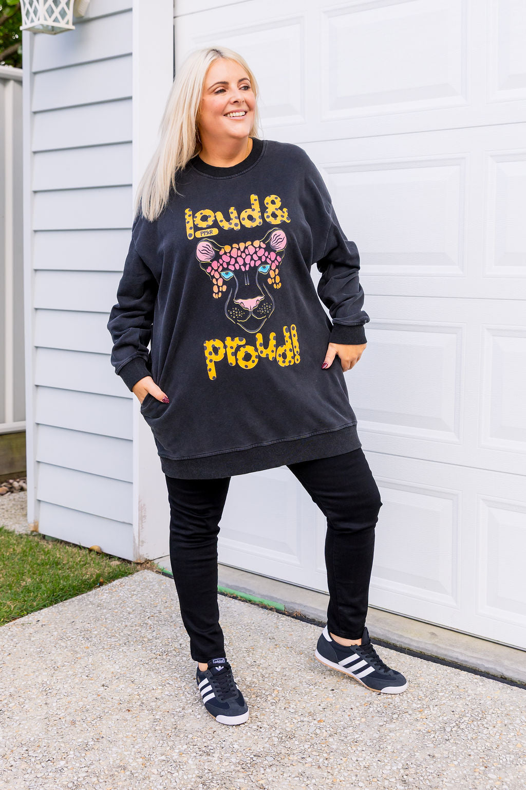 Evan Longline Sweatshirt in Loud Black Acid Wash by Kasey Rainbow