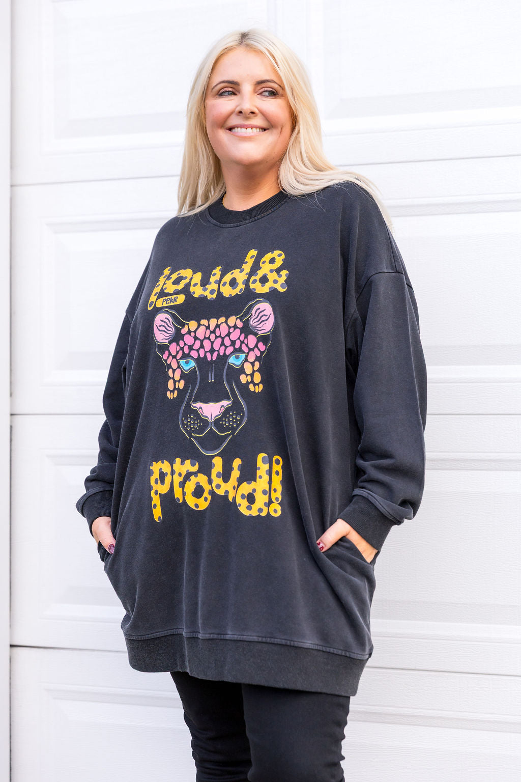 Evan Longline Sweatshirt in Loud Black Acid Wash by Kasey Rainbow