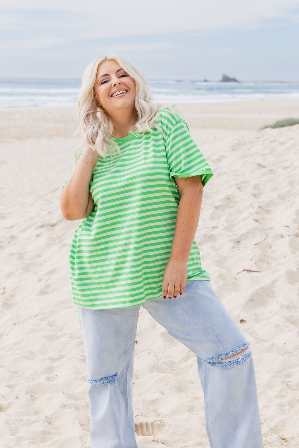 Striped Tee in Green/Light Green