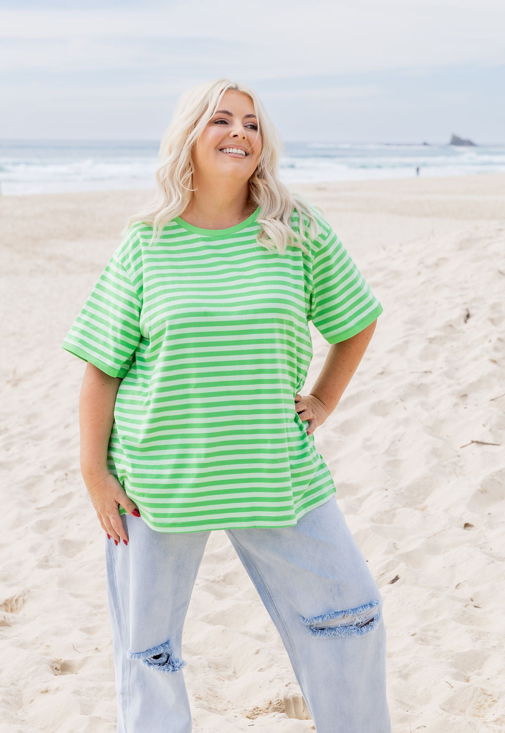 Striped Tee in Green/Light Green