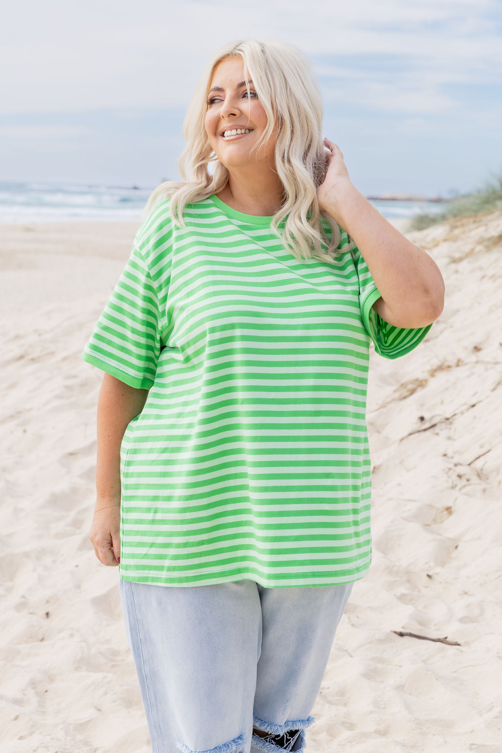 Striped Tee in Green/Light Green