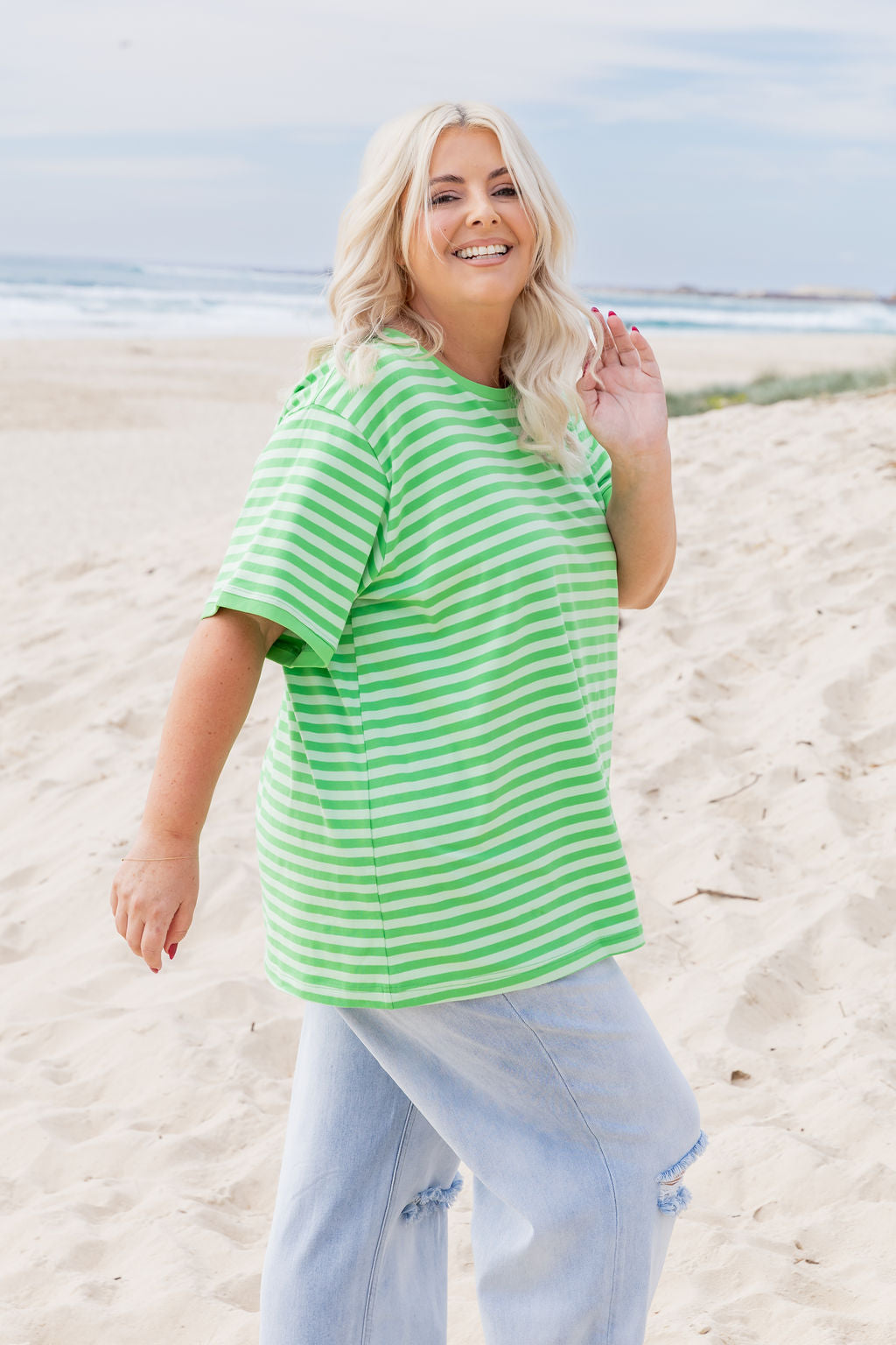 Striped Tee in Green/Light Green