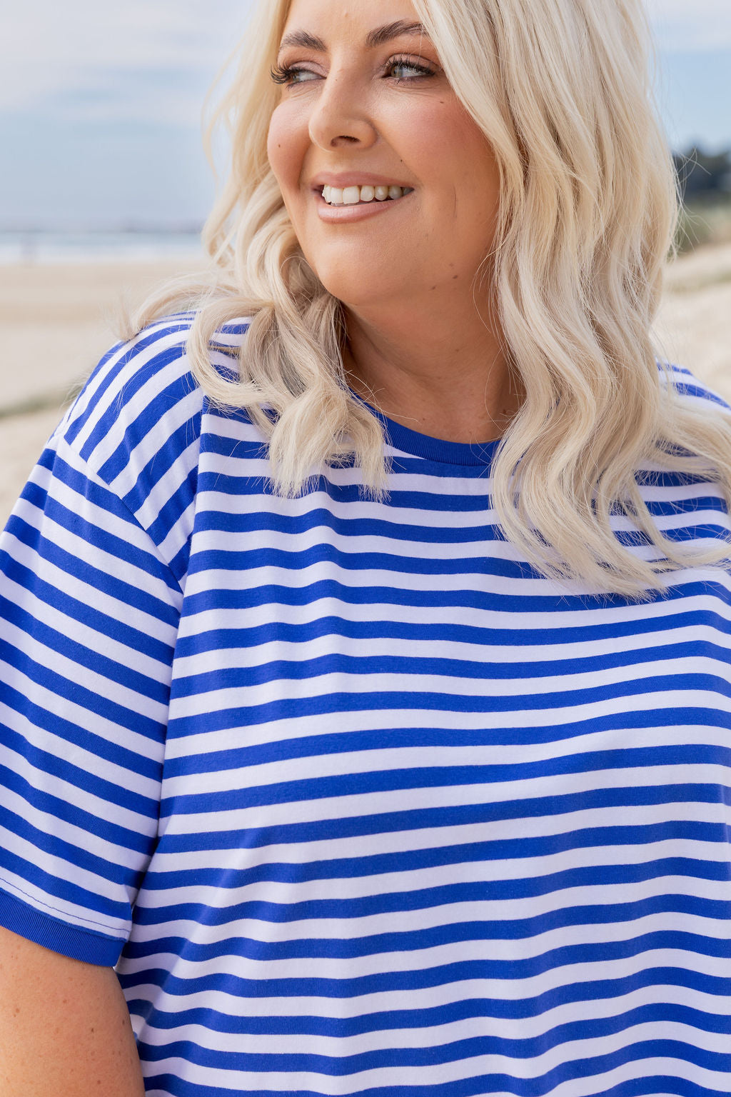 Striped Tee in Cobalt/White