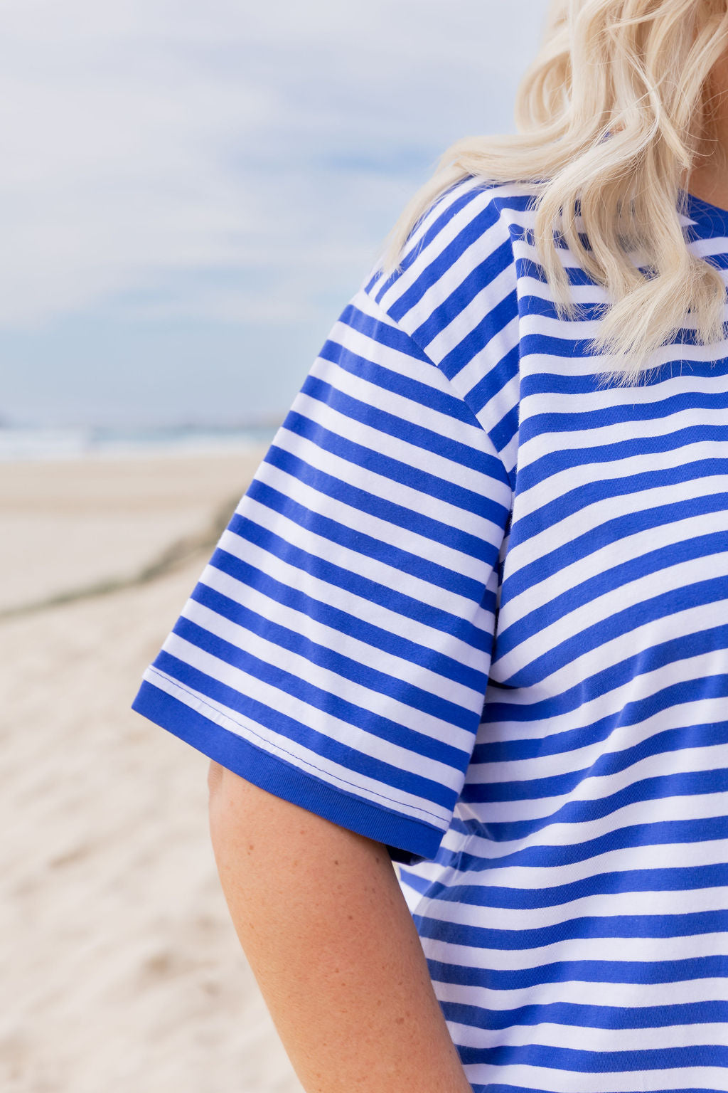 Striped Tee in Cobalt/White