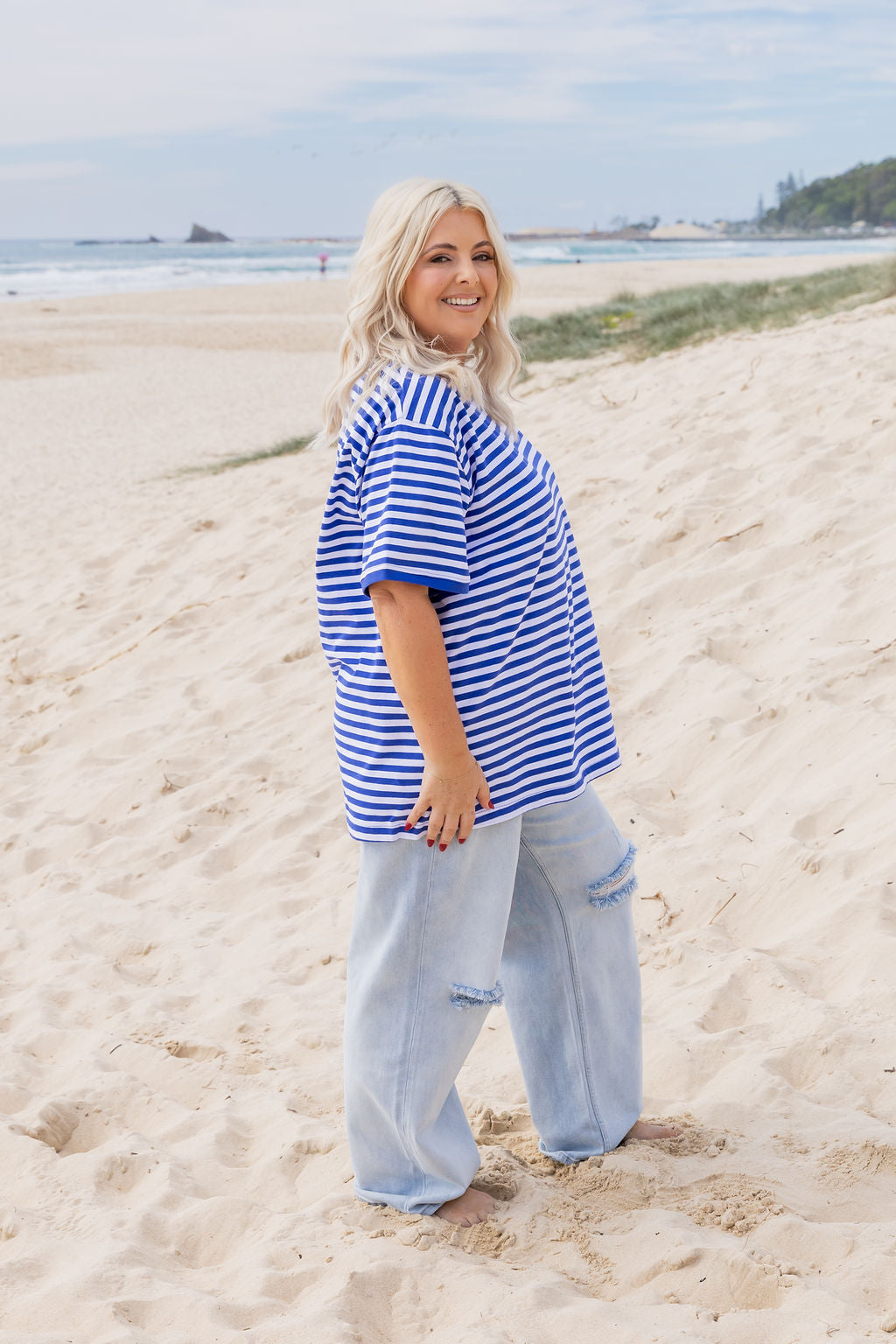 Striped Tee in Cobalt/White
