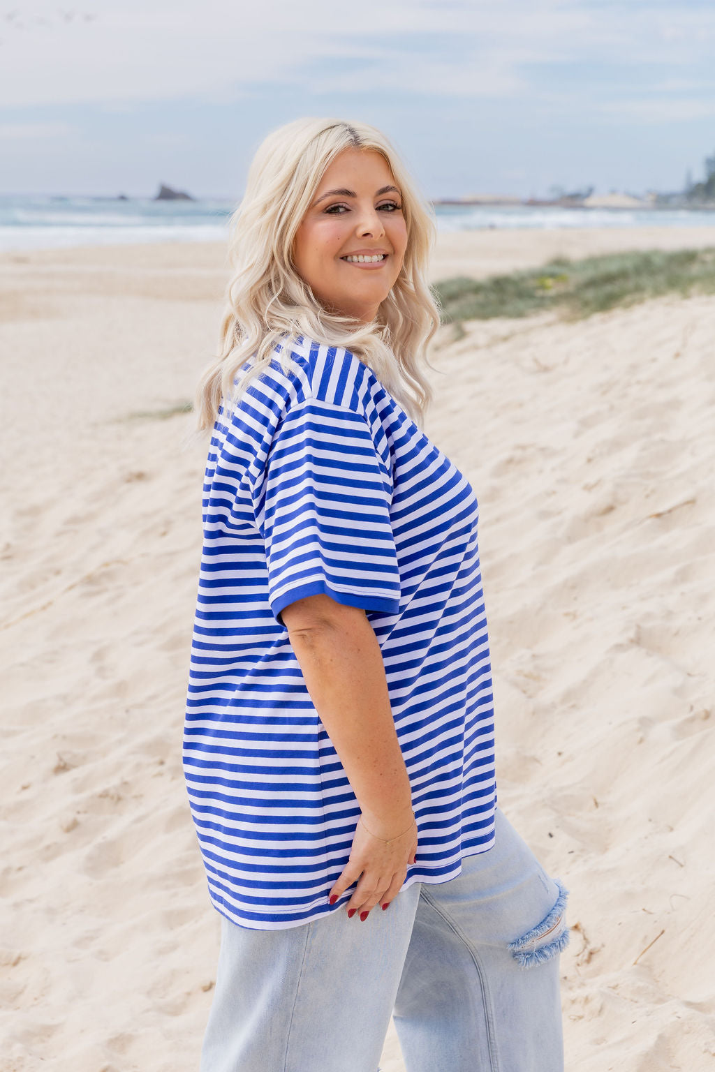 Striped Tee in Cobalt/White