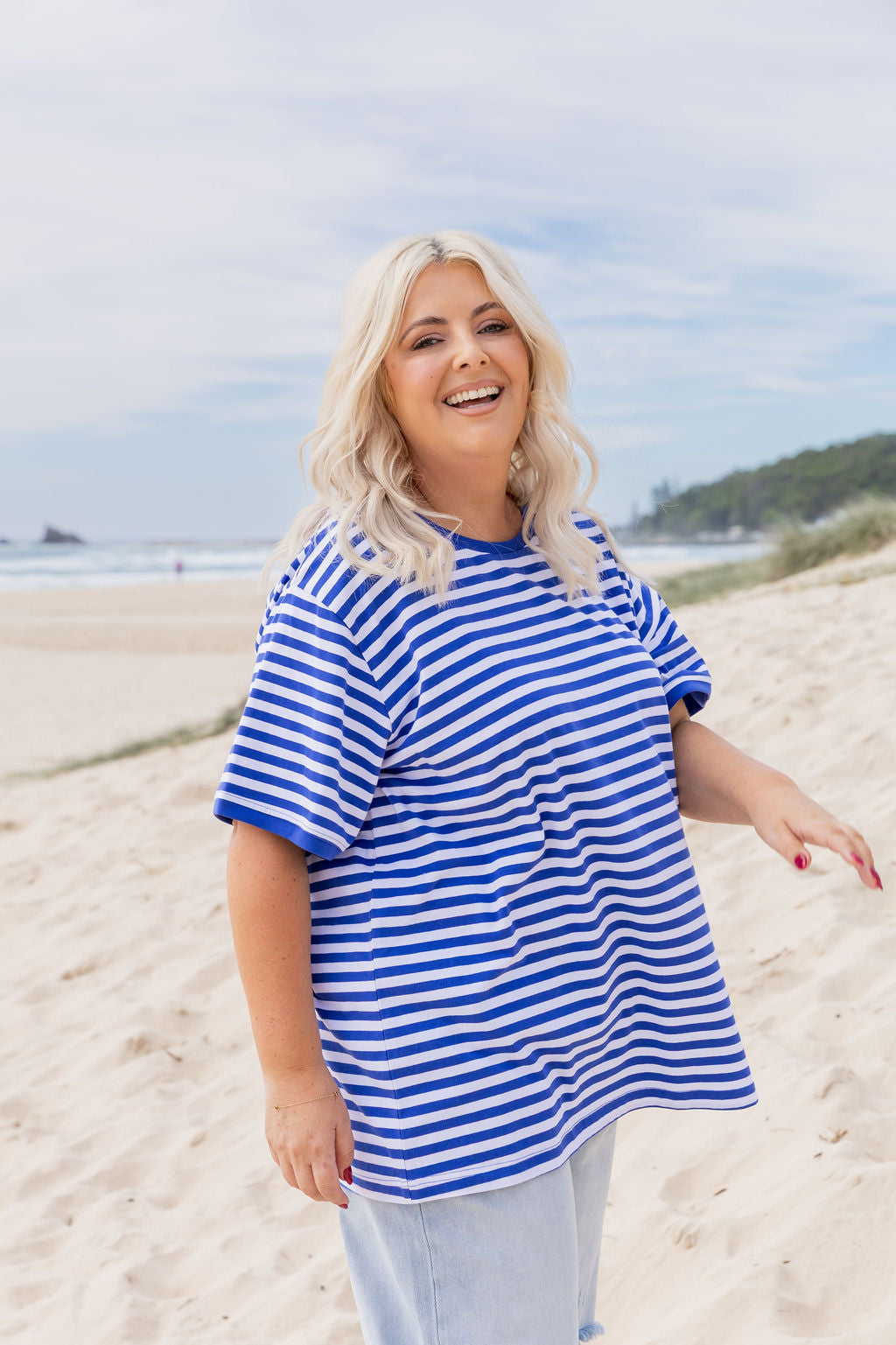 Striped Tee in Cobalt/White