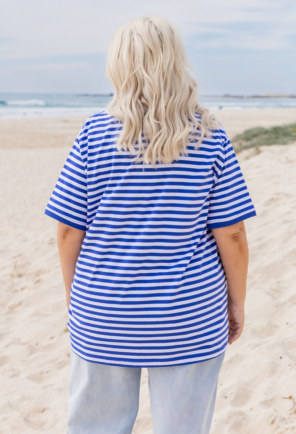 Striped Tee in Cobalt/White