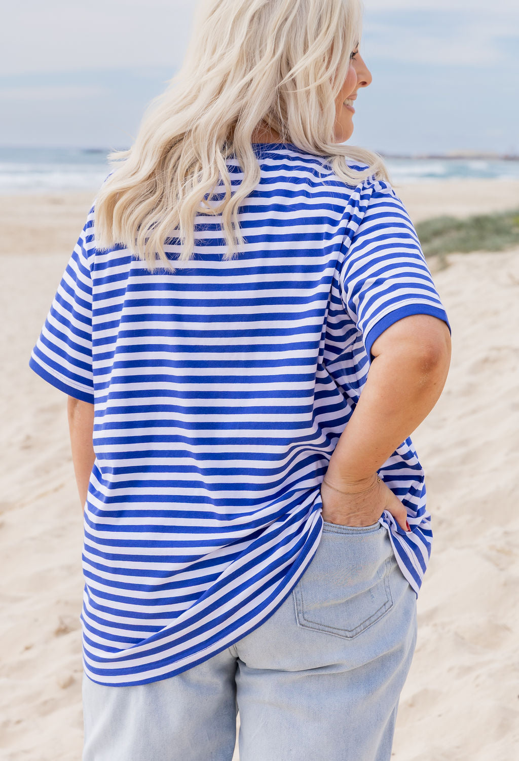 Striped Tee in Cobalt/White