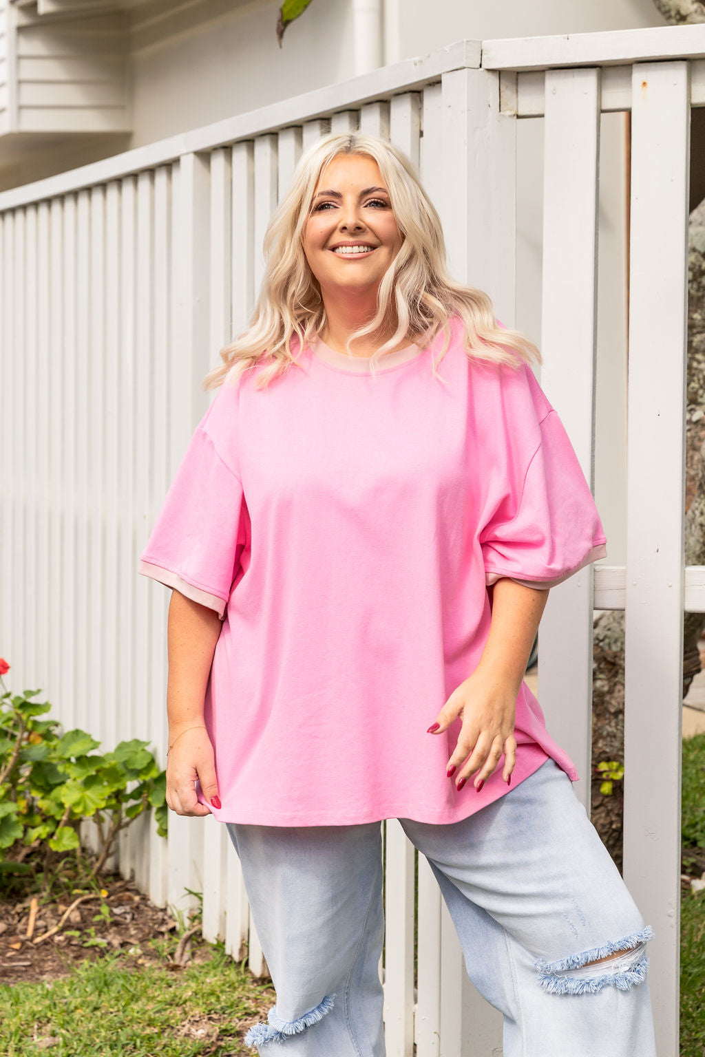 Nikita Heavyweight Cotton Tee in Barbie/Blush Contrast