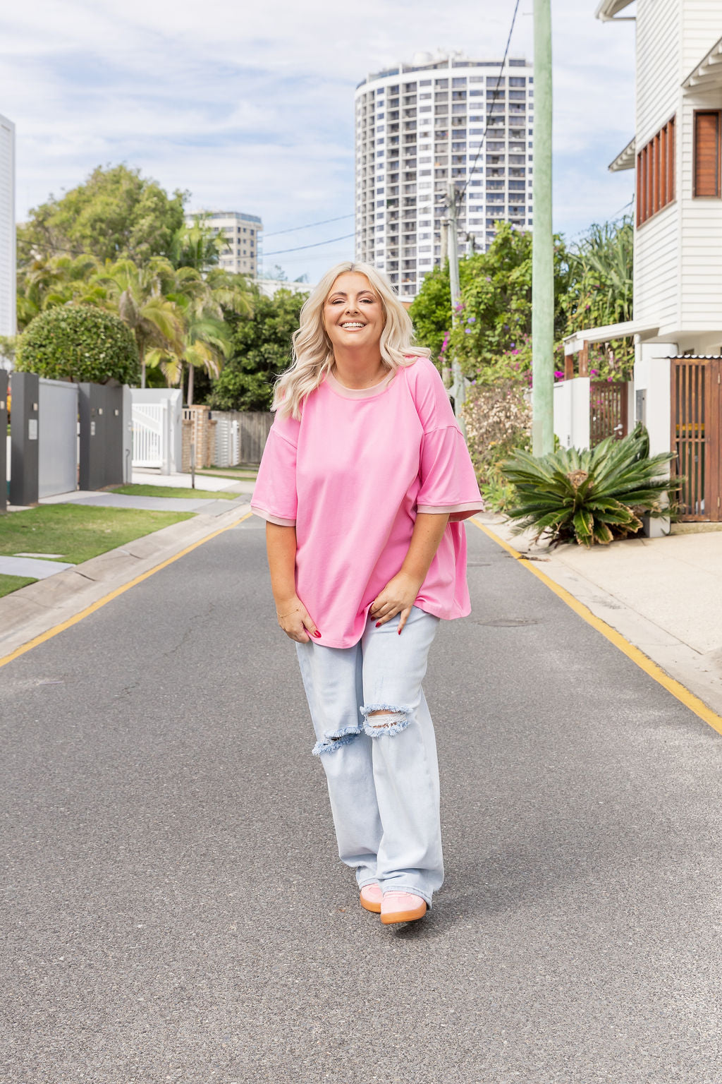 Nikita Heavyweight Cotton Tee in Barbie/Blush Contrast