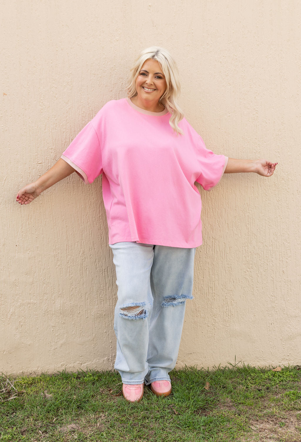 Nikita Heavyweight Cotton Tee in Barbie/Blush Contrast