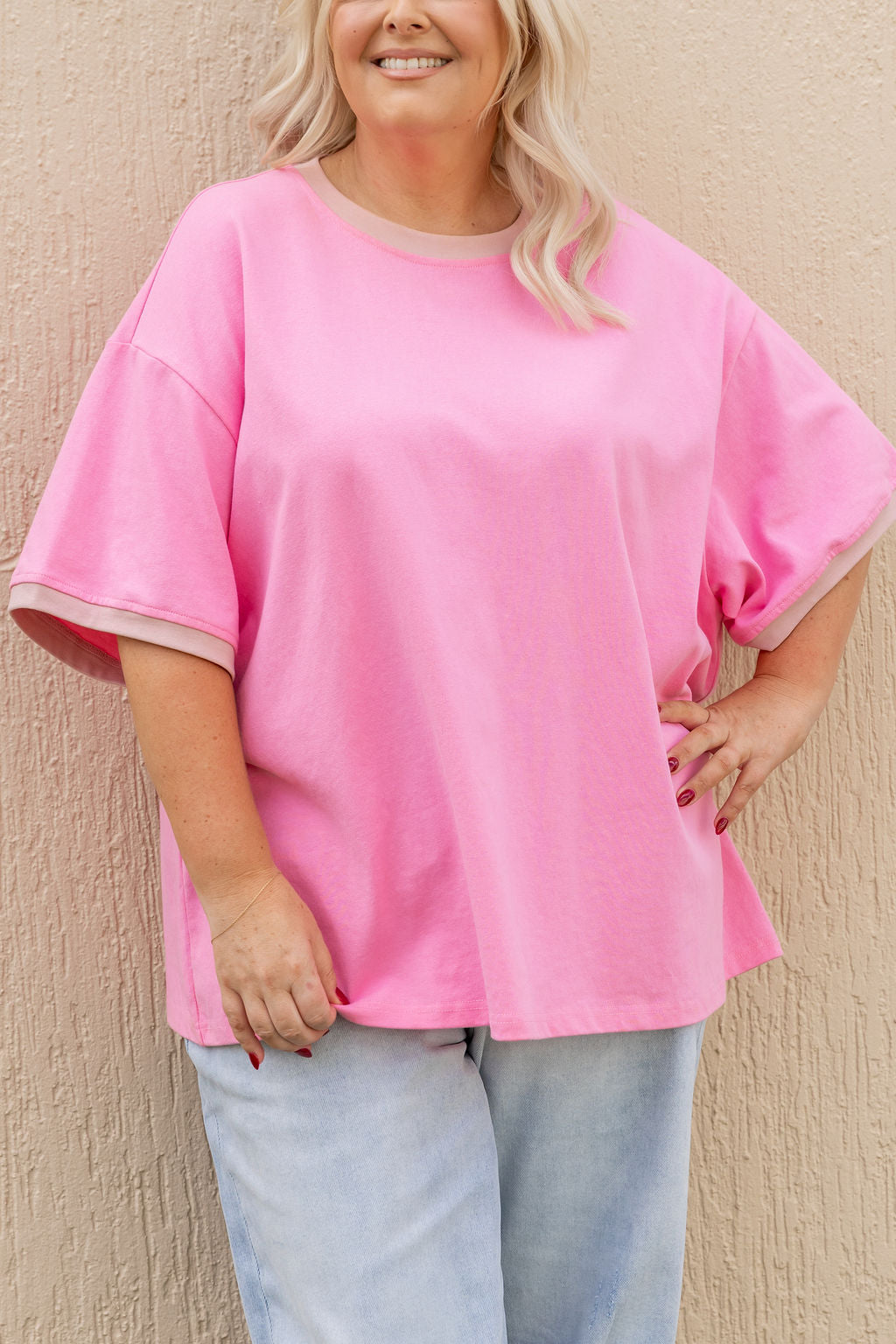 Nikita Heavyweight Cotton Tee in Barbie/Blush Contrast