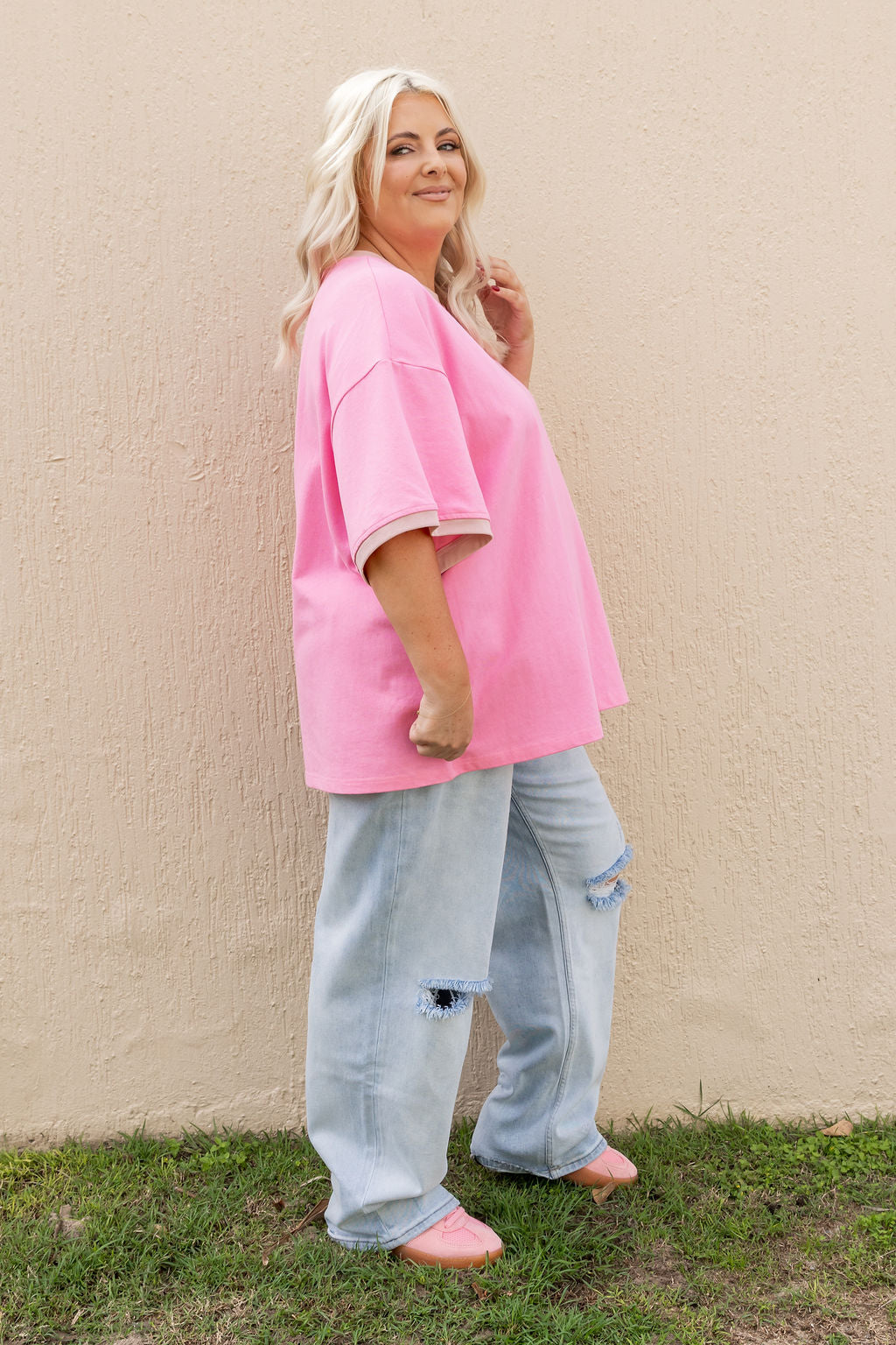 Nikita Heavyweight Cotton Tee in Barbie/Blush Contrast