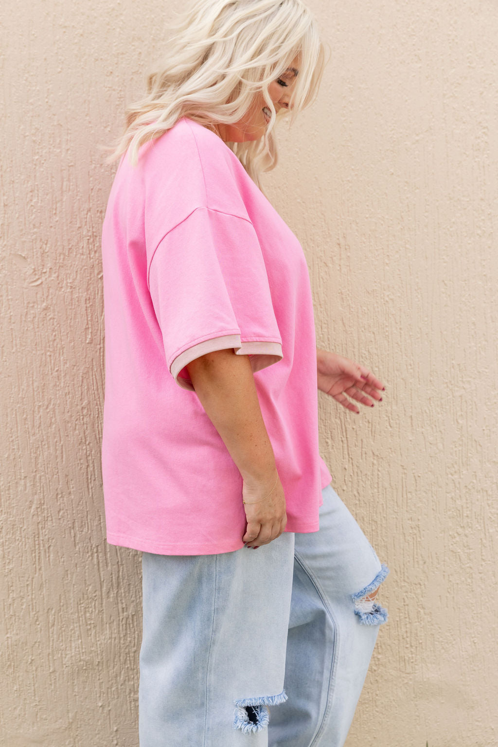 Nikita Heavyweight Cotton Tee in Barbie/Blush Contrast