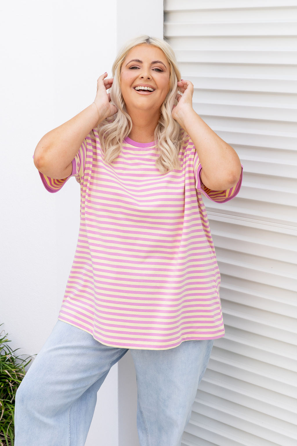 Striped Tee in Pink/Yellow