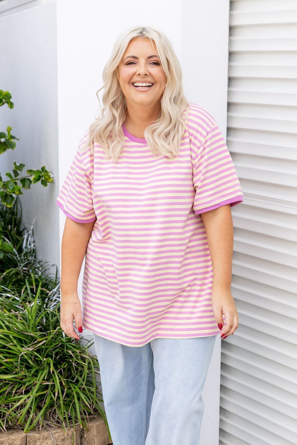 Striped Tee in Pink/Yellow